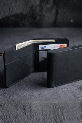 Luvo %100 Gerçek Deri El Yapımı 8 Kart Kapasiteli Dikey Cüzdan Premium Minimalist Kartlık Mat Siyah