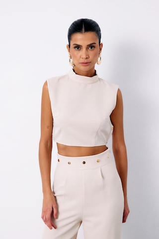 Sateen Çıt Çıt Detaylı Crop Bluz - Bej-134918 BEJ