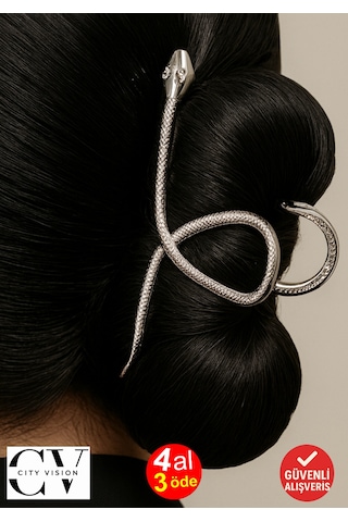 Gümüş Renk Metal Yılan Model 11 Cm Lüks Mandal Saç Tokası Gümüş