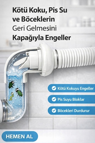 Lavabo Koku Giderici Çek Valfli Gider Adaptörü Ø50 Conta Evye Koku Ve Böcek Önleyici Sistem