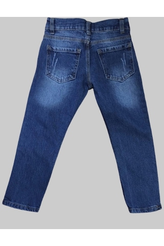 Erkek Çocuk Denim Mavi Tırtıklı Ligrasız Kot Pantolon Mavi