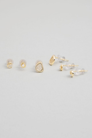 İkonik Tasarımlar 18 Ayar Sarı Altın Kaplama Gümüş Çoklu Küpe Sarı