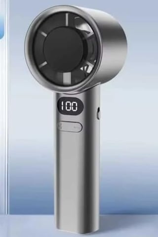 Şarjlı Turbo El Fanı Taşınabilir Mini Vantilatör Lcd Göstergeli 5 Kademe Hız Ayarı, Gri