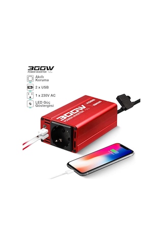 Kbn300 12v/220v 300watt Modifiye Sinüs Dönüştürücü İnvertör Çok Renkli