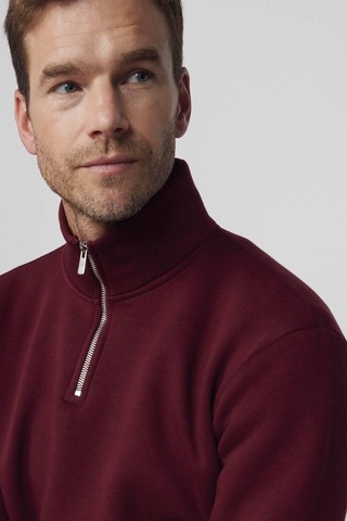Tudors Pamuklu Dik Yaka Fermuarlı Bordo Unisex Sweatshirt-29413-bordo Bordo