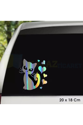 Aşk Kedi Kalp Hologram Oto Sticker Etiket Yapıştırma Çıkartma