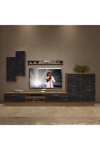 Decoraktiv Eko 6b Mdf Dvd Tv Ünitesi Tv Sehpası - Pera Siyah Mermer Safir Meşe - Royal Mermer