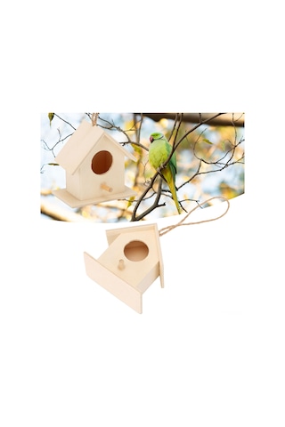 Ximistore9 4 Adet Ahşap Kuş Yuvası - Doğal Malzeme, Dayanıklı, Bahçe Ve Ev Dekorasyonu, Kuş Barınma, Asma Teli İle