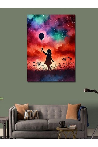 Kanvas Tablo Balonlu Kız Ve Gökyüzü 100cmx140cm