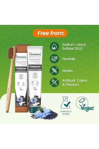 Himalaya Botanique Beyazlatıcı Plak Karşıtı Diş Macunu 75 Ml Ecocert Cosmos Sertifikalı Organik Aktif, Kömür, Çörek Otu Yağı Florür Ve Gluten İçermez