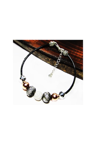 Gümüş Deri İpli Kazaz Ve Dorika Toplu Kadın Bileklik