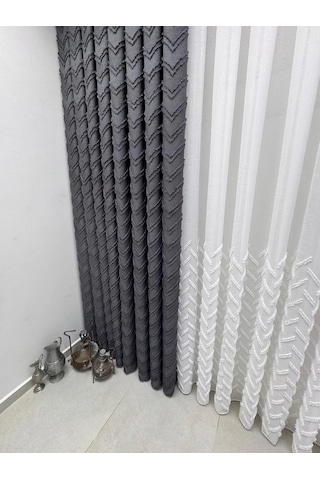 Nivemeshome Mayıs 1-027p Yarı Desen Ekru 1/2,5 Pileli Tül Perde