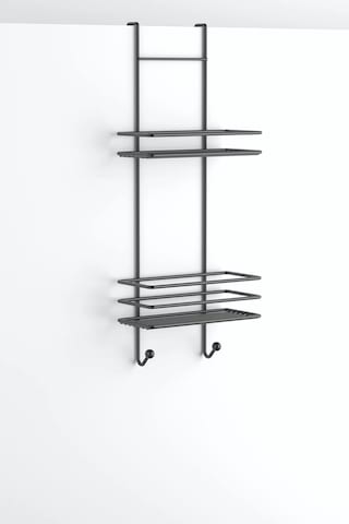 Tekno Tel Lm-065 Asmalı 2 Katlı Düz Banyo Duşakabin Rafı Siyah