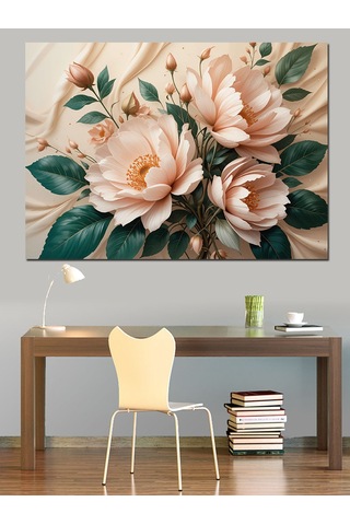 Pastel Beyaz Çiçekler Dekoratif Kanvas - Mdf Ahşap Tablo