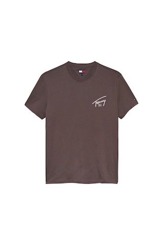 Tommy Hilfiger Th Regular İmzalı Arka Logolu Bisiklet Yaka Pamuklu Kahverengi T-shirt-12222 Kahverengi