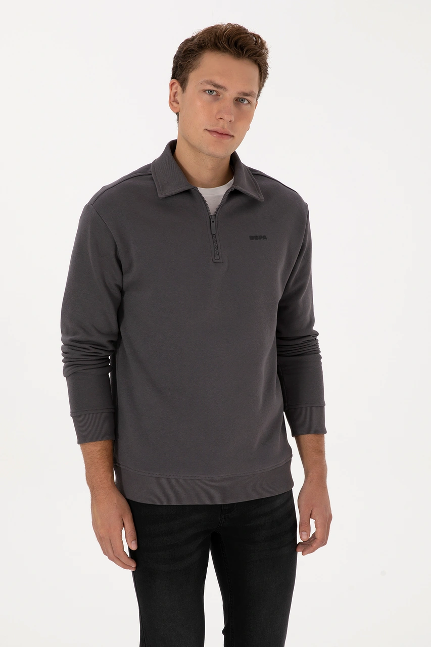 U.S. Polo Assn. Erkek Regular Fit Yarım Fermuarlı Şardonlu Antrasit Basic Sweatshirt 50313783-VR006