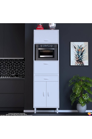 Modilayn Ennet: 60x194.6x48 Cm Fırın / Mikrodalga Dolabı 1 Çekmece, 4 Kapaklı. Mutfağınıza Yer Açın Beyaz