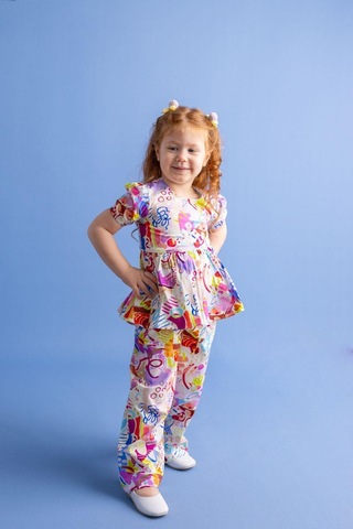 Oliventhekid Desenli Arkası Üçgen Kız Çocuk Alt-üst Takım Renkli Çok Renkli