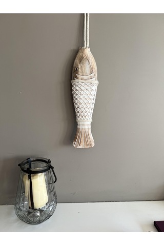 Marin Temalı Eskitme Ahşap Balık Büyük Boy-40 Cm