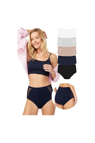 Dantel Detaylı Klasik Pamuklu Bato Külot 5'li Paket Çok Renkli 2 Çok Renkli
