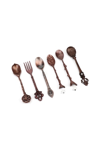 Dianziye Kırmızı Bronz Kalp Kolu 6 Parça Retro Zink Alloy Kaşık Ve Çatal Seti - Ev, Bar, Kafe İçin Pratik Mutfak Aksesuarı Diğer