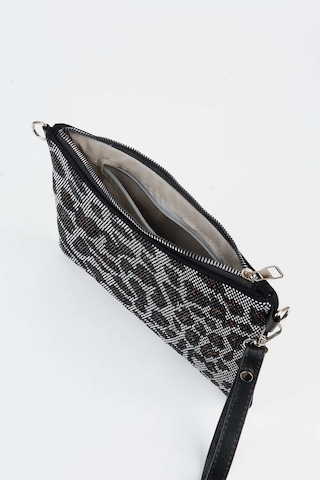 Vivaq Kadın Leopar Gümüş Taşlı Süet Bilek Askılı Ve Zincir Askılı Portföy El Ve Clutch Çanta SİYAH