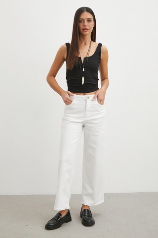 Never More Yüksek Bel Culotte Jean Beyaz