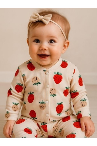Zekids Kız Bebek Pamuku Çilek Desenli Pijama Takımı-16296 Çok Renkli