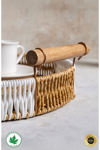 Yuvarlak Hasır Tepsi - Çift Renkli - 25 Cm Kahverengi