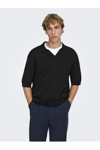 Only & Sons Onswyler Lıfe Rlx 12 Ss Splıt Knıt Noos Erkek Siyah Kazak - 22036158