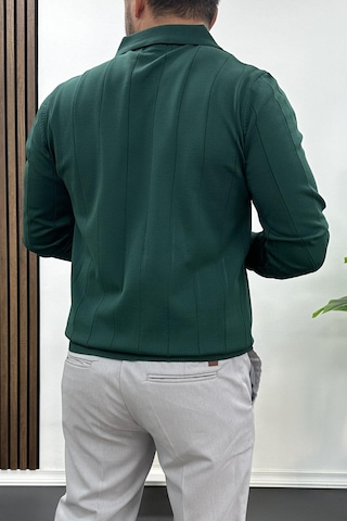 Erkek Yarım Fermuarlı Polo Yaka Mevsimlik Kazak Yeşil Edw195 Yeşil