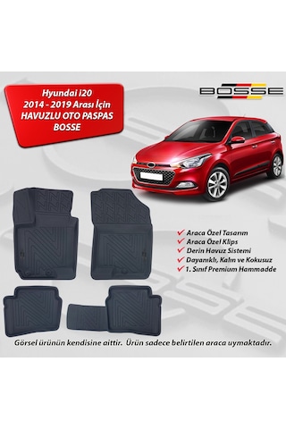 Hyundai i20 Paspas Araca Özel 2014 2019 BOSSE 3D Havuzlu Oto Paspas Paspas