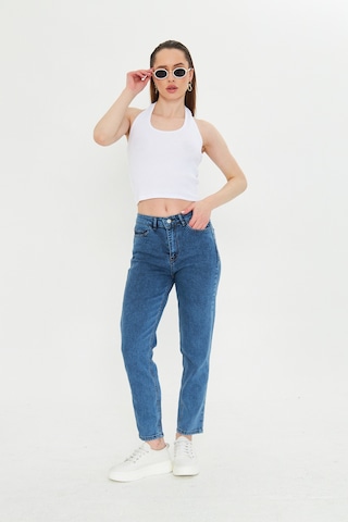Kutaf Koyu Mavi Slım Fit Mom Jean Koyu Mavi