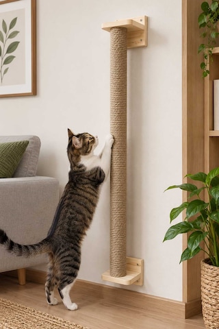 Reyo Narım Duvara Asılabilir Duvara Monteli Kedi Tırmalama Tahtası Duvara Monteli Tırmalama Kulesi Jüt İpli 1 Metre 6 Cm Boru