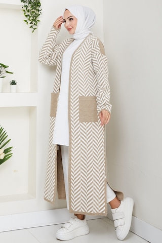 Çizgi Detaylı Triko Hırka 1604 - Taş Taş