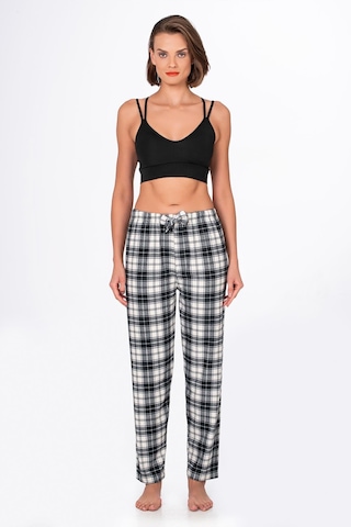 Kompedan Kadın Süet Siyah Kareli Pijama Tek Alt Desen 12