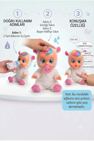 Konuşan Ve Gözyaşı Döken Kolları Ve Kafası Et Bebek Peluş Tulumlu 28 Cm Ağlayan Oyuncak Bebek Beyaz