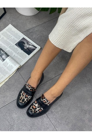 Erva'nın Butiği Siyah Cilt Leoparlı Your Kadın Loafer-5543 Siyah Leopar
