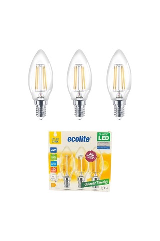 Ecolite 4w Led Mum Ampul, E14 Duy, 2700k Sarı Işık, 470 Lümen, Şeffaf Cam, Akkor Görünümlü Dekoratif Lamba, 3'lü Paket Sku: Smg8690010159359 Açık Kahverengi