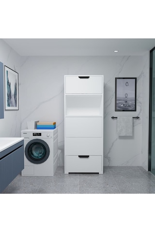 Byg Banyo Kirli Çamaşır Dolabı Sepeti Banyo Dolabı Beyaz