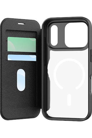 İphone 17 Pro Max Uyumlu Kılıf M-safe Şarjlı Raptic Air Folio Şeffaf Kartlıklı Kapaklı Kılıf Siyah Siyah