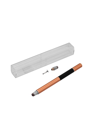 Vkemall Altın Metal Dokunmatik Kalem - Fiber Uç + Disk Uç 2'li Set, Yedek Uçlar Ve Kutu İçeren Kaliteli Kapasitif Kalem