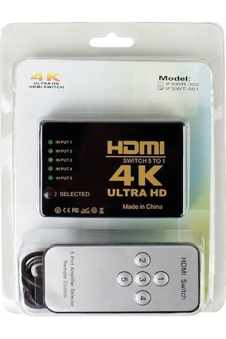 Hdmi Çoklayıcı 5 Port 4K Kumandalı Ultra Hd Hdmi Switch Splitter