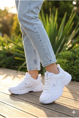 Fort 2107 Lmb Rahat Hafif Kalın Taban Sneaker Kadın Spor Ayakkabı Beyaz