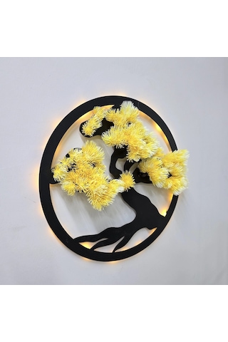Led Işıklı Ve Sarı Bonsai Ağaç Tablo 40cm