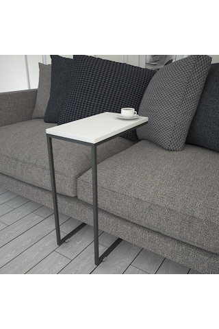 Callen Beyaz Yan Sehpa & Tekerlekli Servis Sehpası Metal