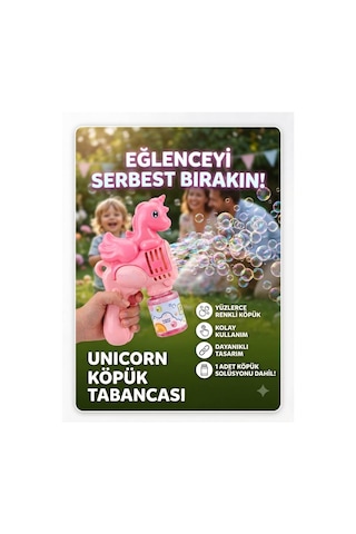 Sevimli Unicorn Köpük Tabancası Solüsyonlu Balon Çıkaran Oyuncak Tabanca Pembe