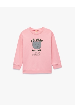 Koton Pamuklu Uzun Kollu Bisiklet Yaka Baskılı Sweatshirt Pembe 6wmg10099ak Gül