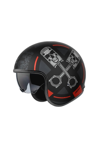 Motosiklet Kaskı Retro Güneş Vizörlü Hornet S Sv Skulls B5 Mat Kırmızı Motorcu Kask Çok Renkli