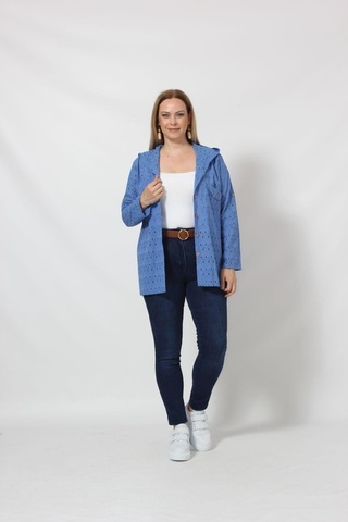 B029m Kapüşonlu Delikli Mevsimlik Ceket Mavi 001